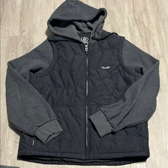 Black and Gray Hooded Puffer Jacket with Quilted Texture - Picture 1 of 2